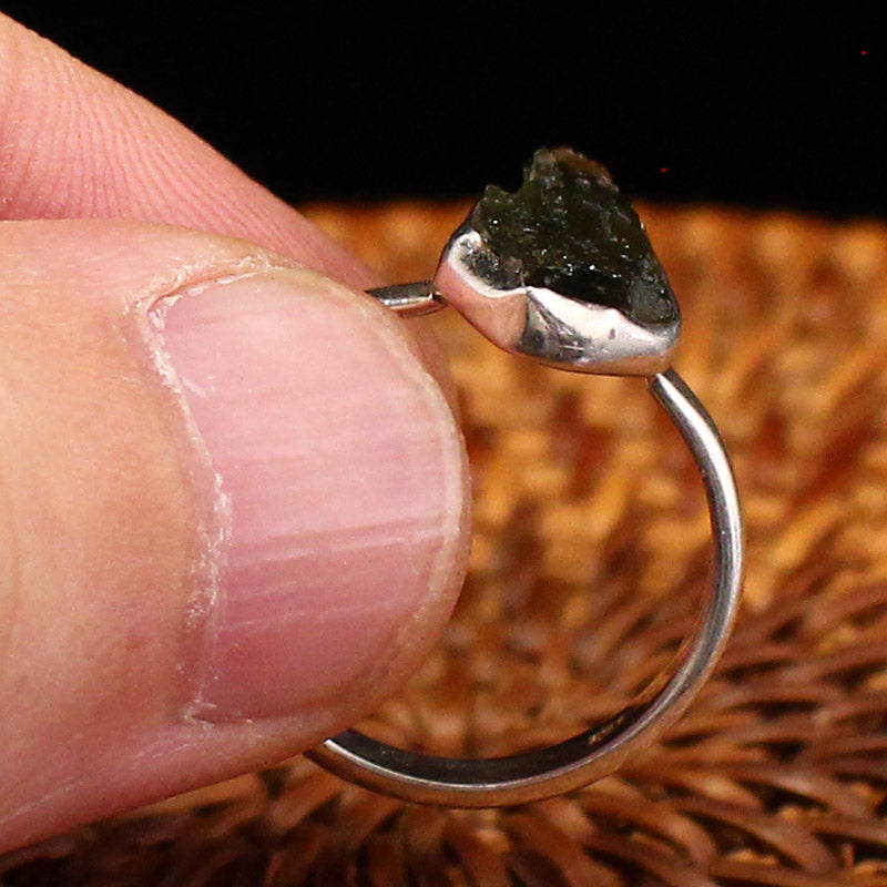 Handmade 925 Sterling Silver Inlay Natural Meteorite Ring