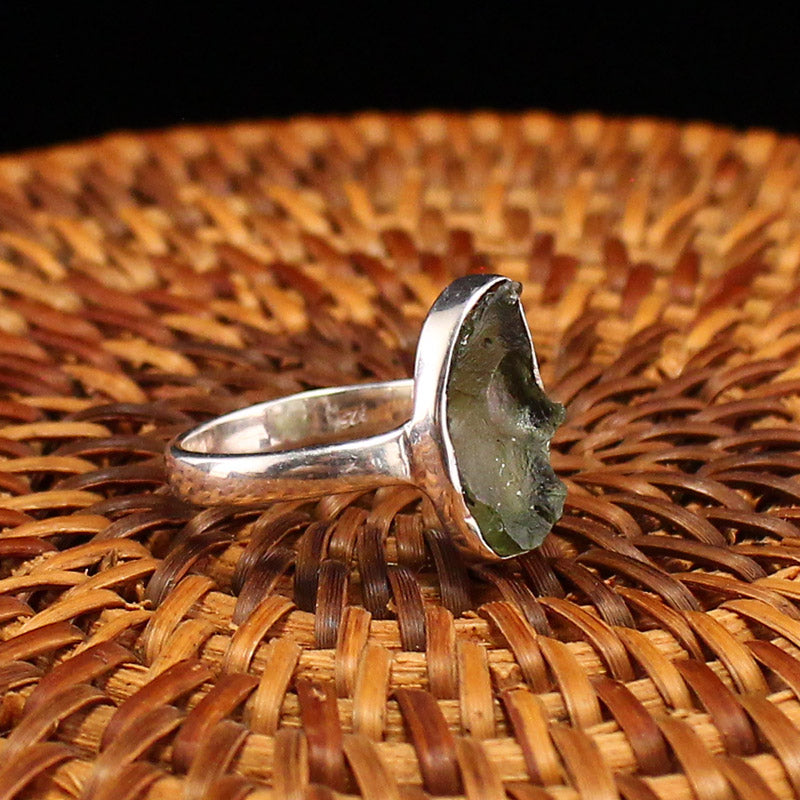 Handmade 925 Sterling Silver Inlay Natural Meteorite Ring