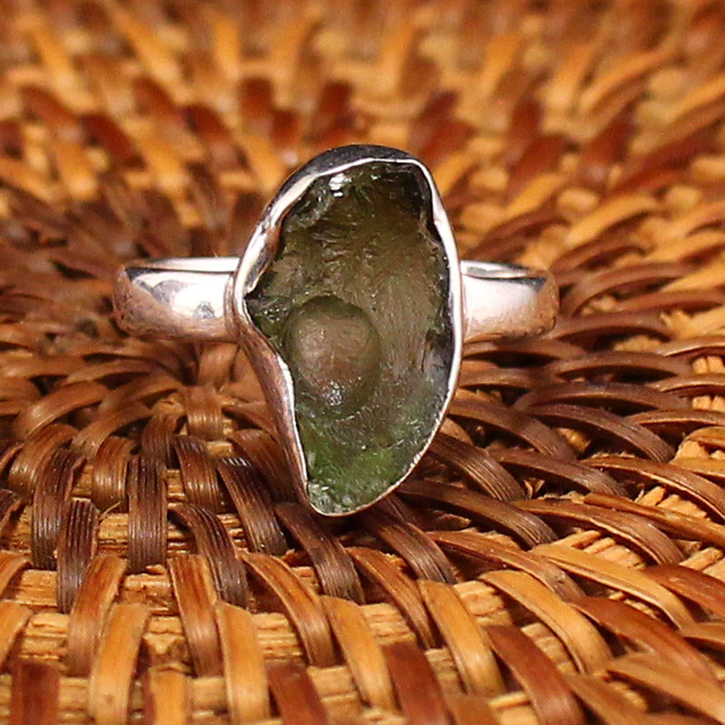 Handmade 925 Sterling Silver Inlay Natural Meteorite Ring