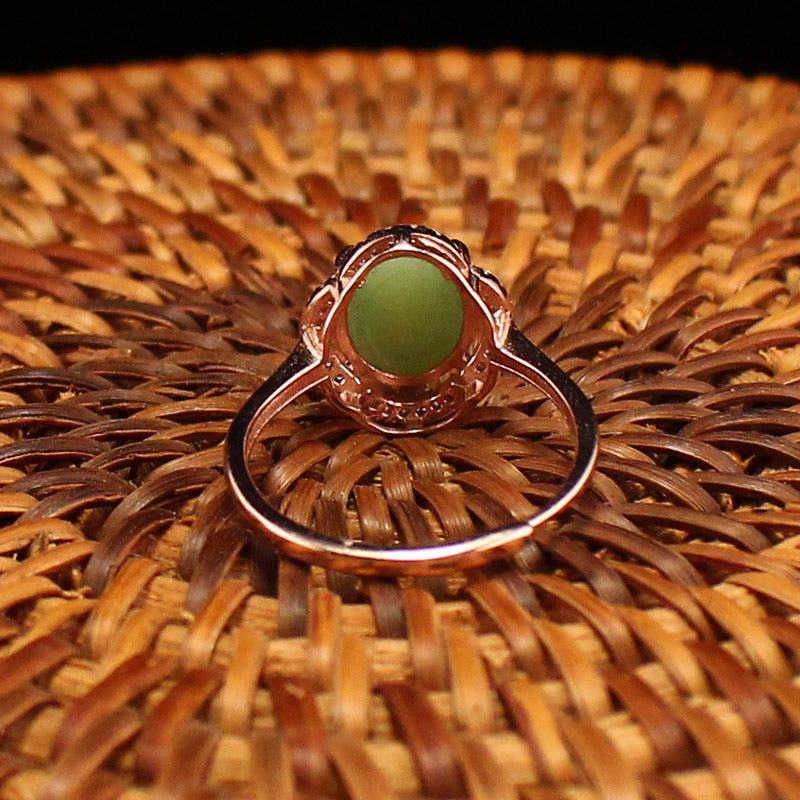 Beautiful Silver Inlay Natural Green Hetian Jade Ring