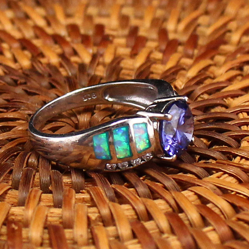 Amethyst Opal Aquamarine 925 Silver Ring US size 8