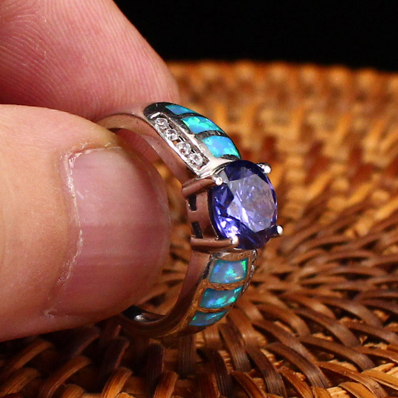 Amethyst Opal Aquamarine 925 Silver Ring US size 8