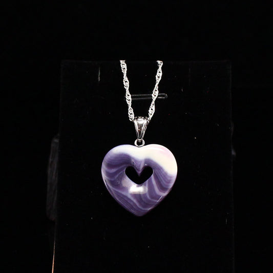 Beautiful 925 Sterling Silver Inlay Shell Heart Pendant w Necklace