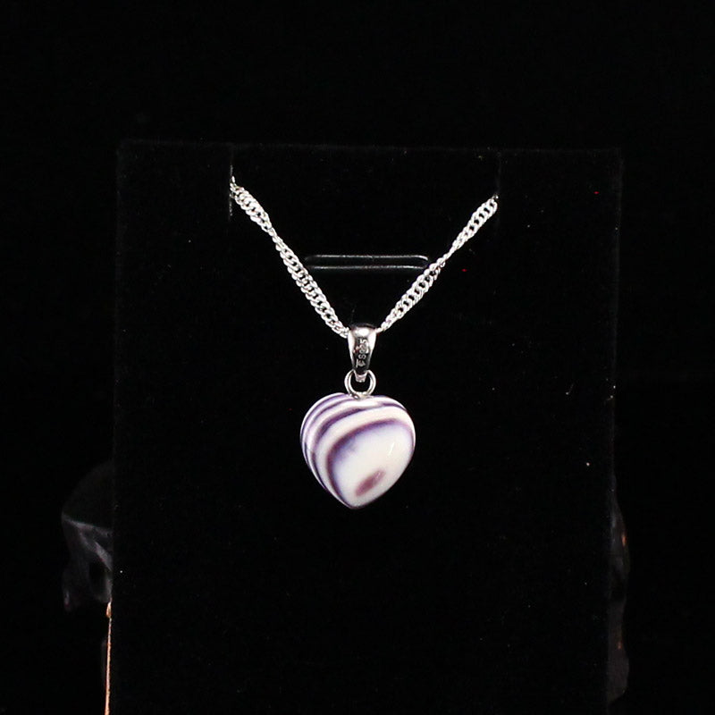 Beautiful 925 Sterling Silver Inlay Shell Heart Pendant w Necklace