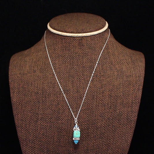 925 Sterling Silver Turquoise & Chrystal Pendant w Necklace