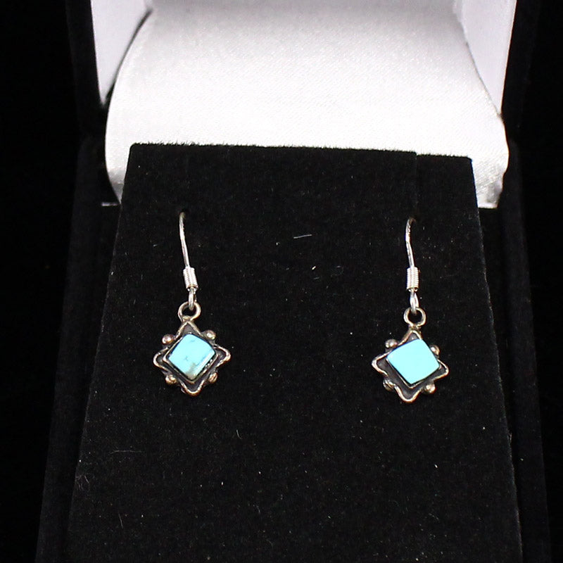 A Pair Handmade 925 Sterling Silver Turquoise Inca Earrings