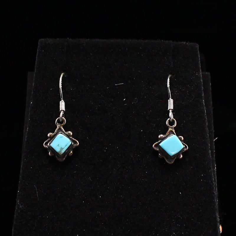 A Pair Handmade 925 Sterling Silver Turquoise Inca Earrings