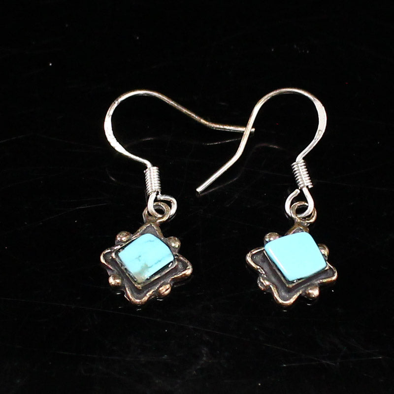 A Pair Handmade 925 Sterling Silver Turquoise Inca Earrings