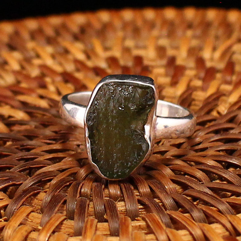 Handmade 925 Sterling Silver Inlay Natural Meteorite Ring