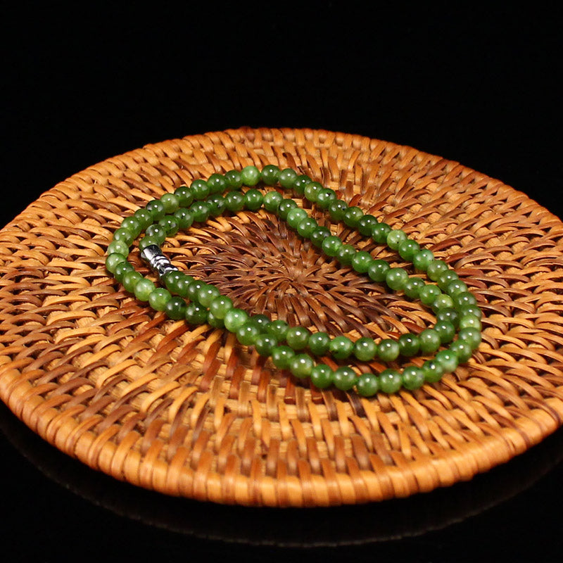 4MM Bead Natural Green Jade Beads Necklace