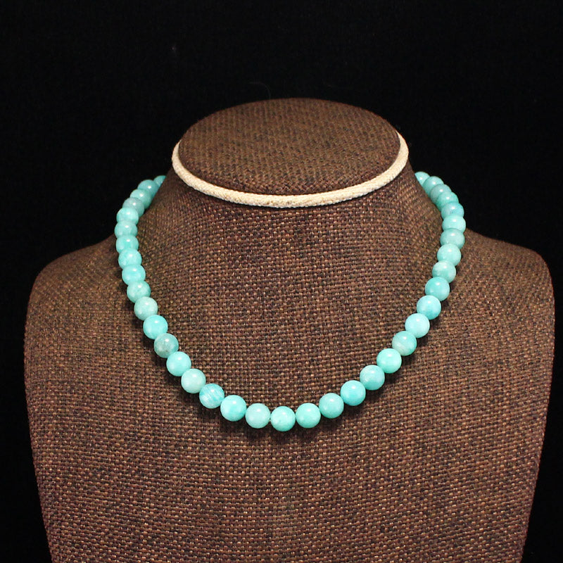 Green 8mm Natural Peru Amazonite Bead Necklace