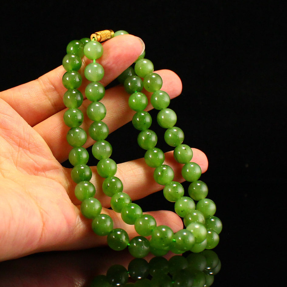 8MM Bead Green Hetian Jade Beads Necklace