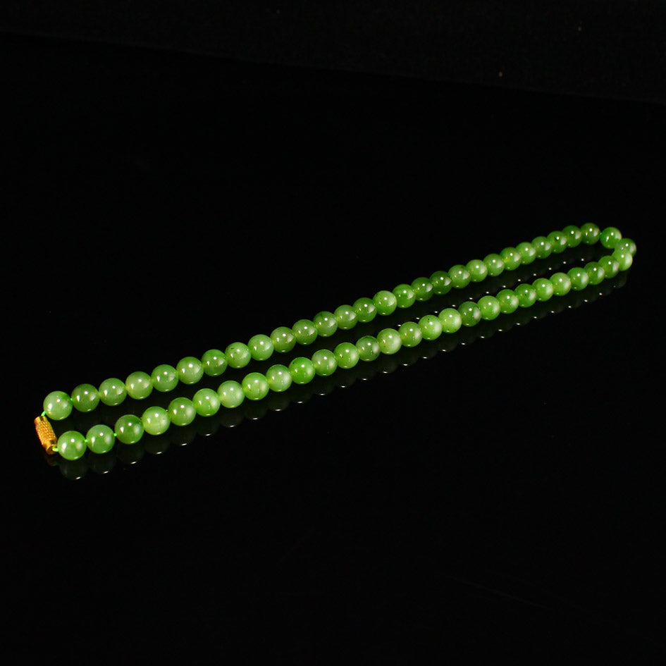 8MM Bead Green Hetian Jade Beads Necklace