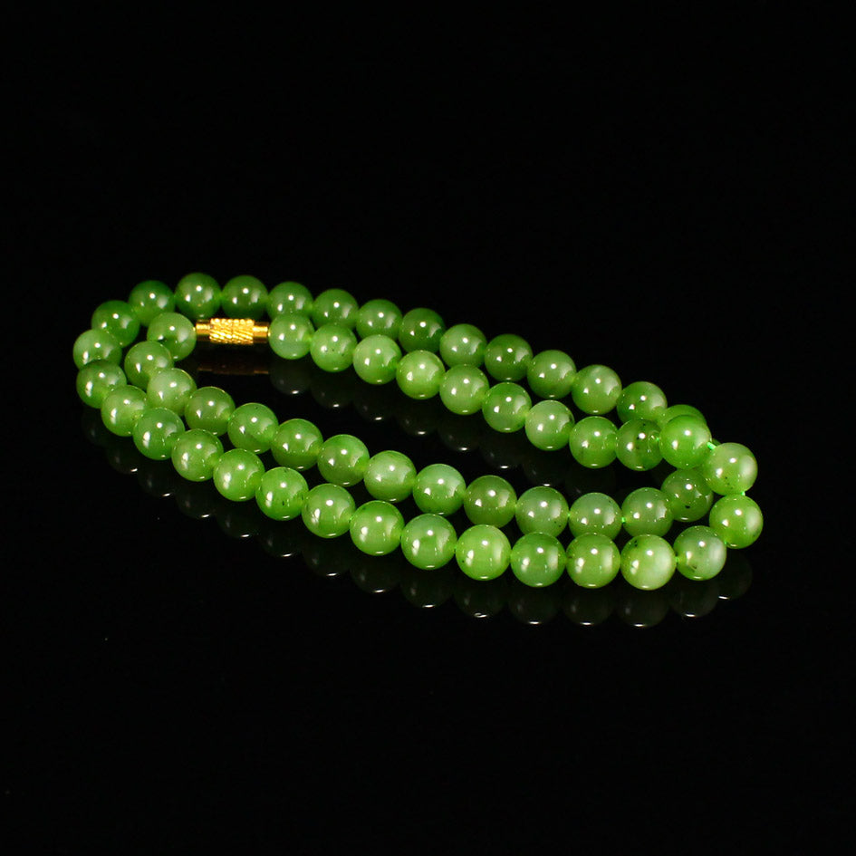 8MM Bead Green Hetian Jade Beads Necklace