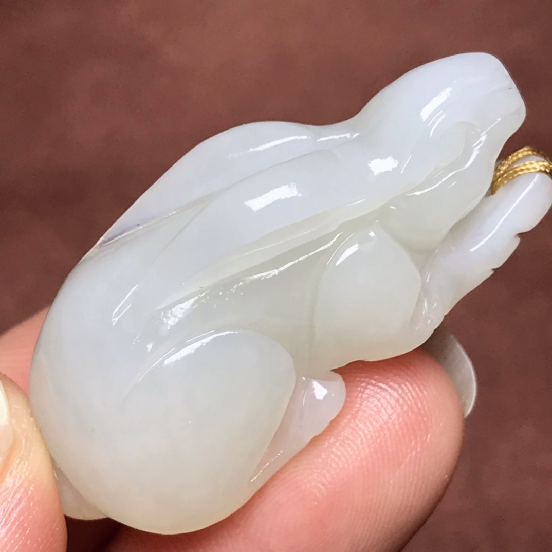 Chinese Natural White Hetian Jade Carved Rabbit Statue w Certificate