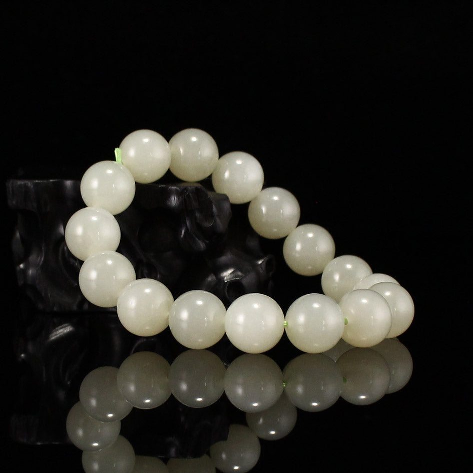 12mm Bead Chinese Natural Hetian Jade Beads Hand Chain