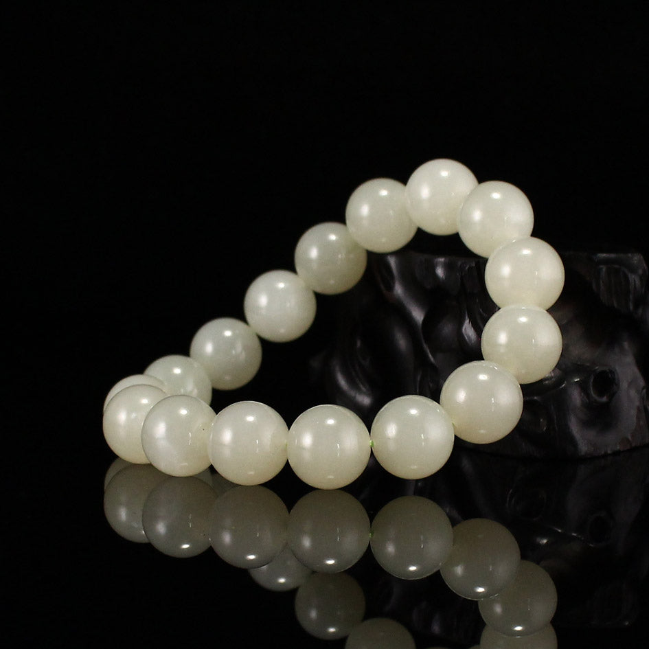 12mm Bead Chinese Natural Hetian Jade Beads Hand Chain