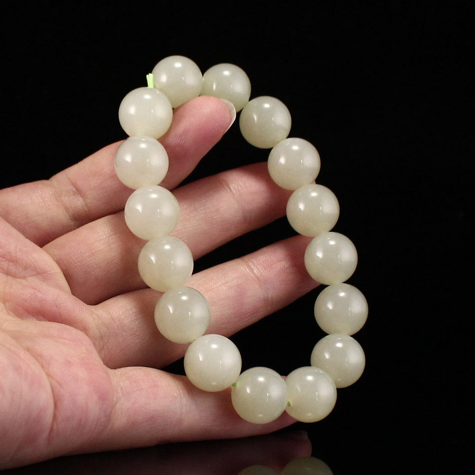 12mm Bead Chinese Natural Hetian Jade Beads Hand Chain