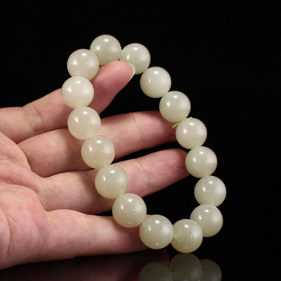 12mm Bead Chinese Natural Hetian Jade Beads Hand Chain