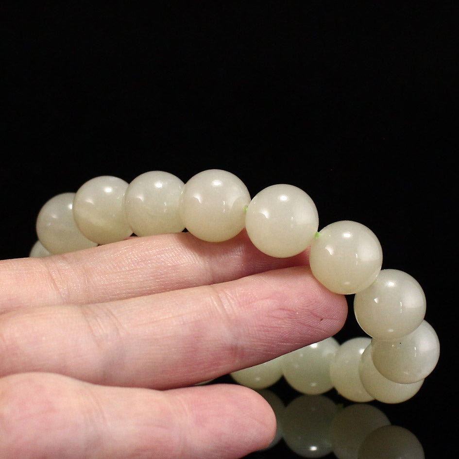 12mm Bead Chinese Natural Hetian Jade Beads Hand Chain