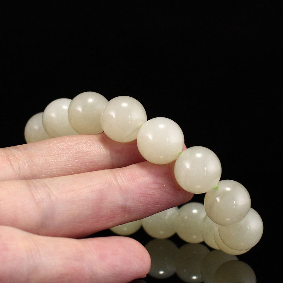 12mm Bead Chinese Natural Hetian Jade Beads Hand Chain