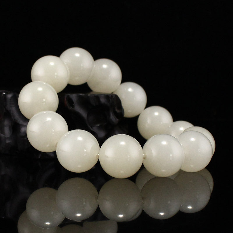 19mm Bead Chinese Natural Hetian Jade Beads Hand Chain