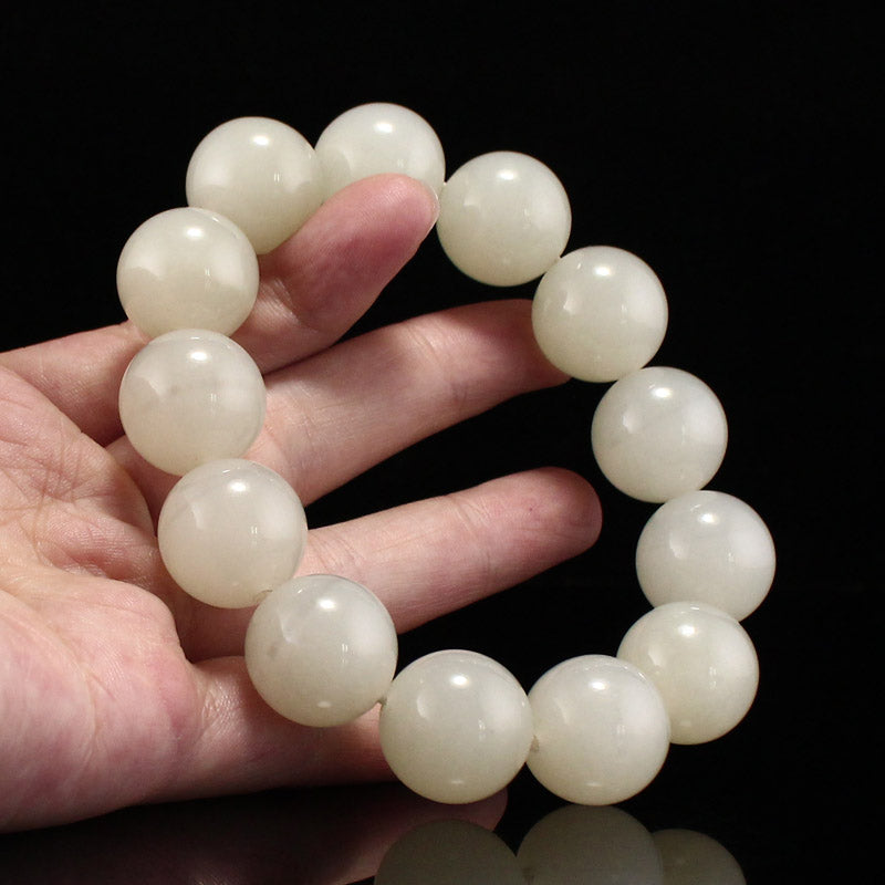 19mm Bead Chinese Natural Hetian Jade Beads Hand Chain