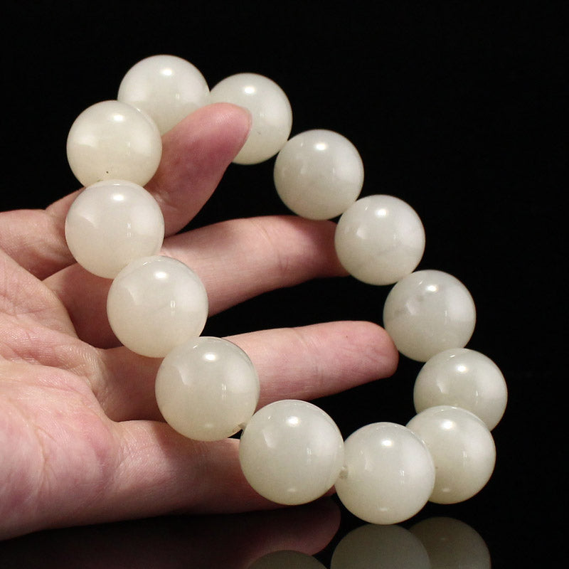 19mm Bead Chinese Natural Hetian Jade Beads Hand Chain