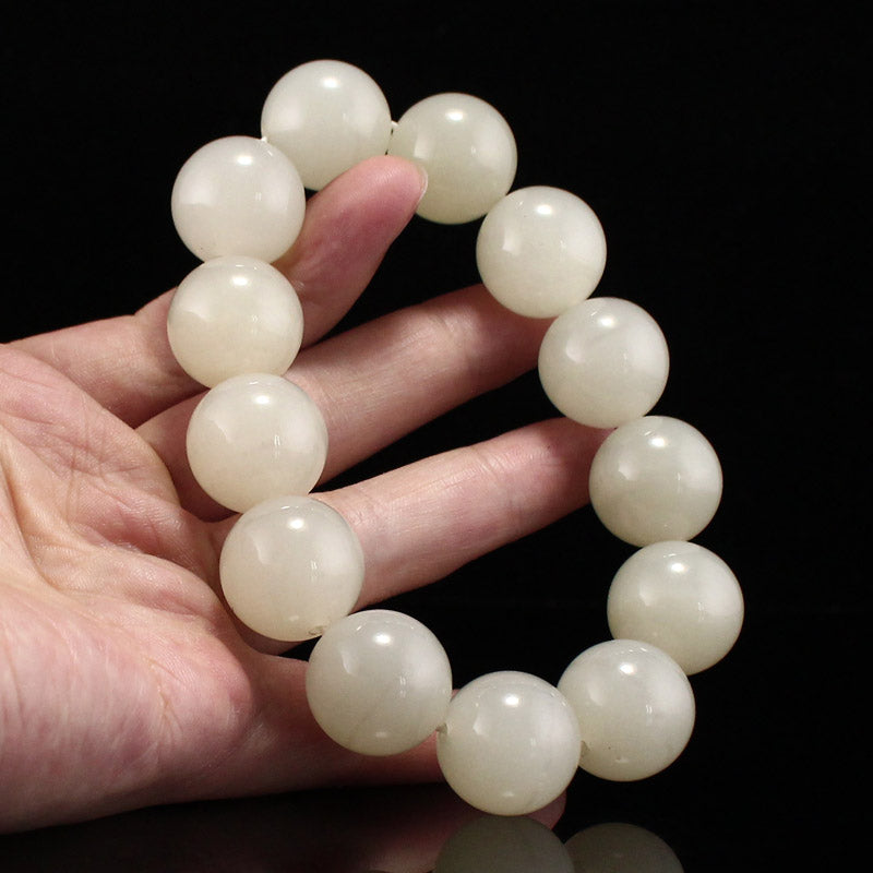 19mm Bead Chinese Natural Hetian Jade Beads Hand Chain