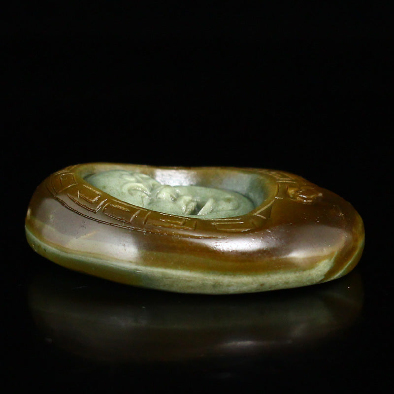 Natural Agate Carved Laughing Buddha Pendant w Certificate