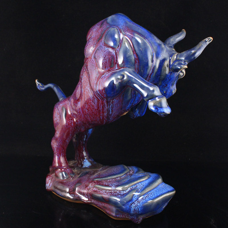 Beautiful Variable Glaze Porcelain Fortne Ox Statue