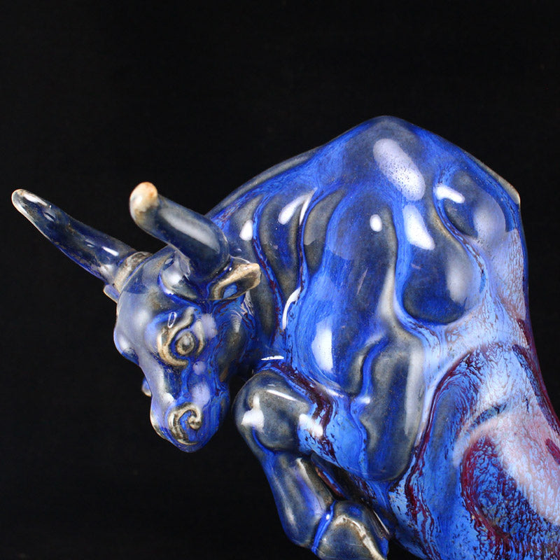 Beautiful Variable Glaze Porcelain Fortne Ox Statue