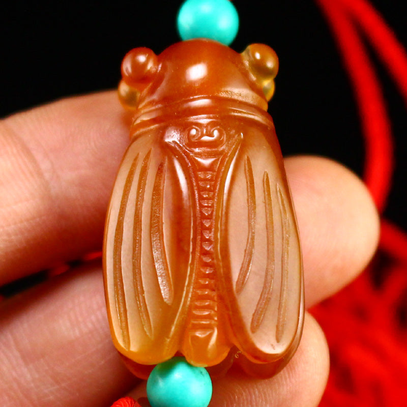 Vintage Red Agate Cicada Pendant