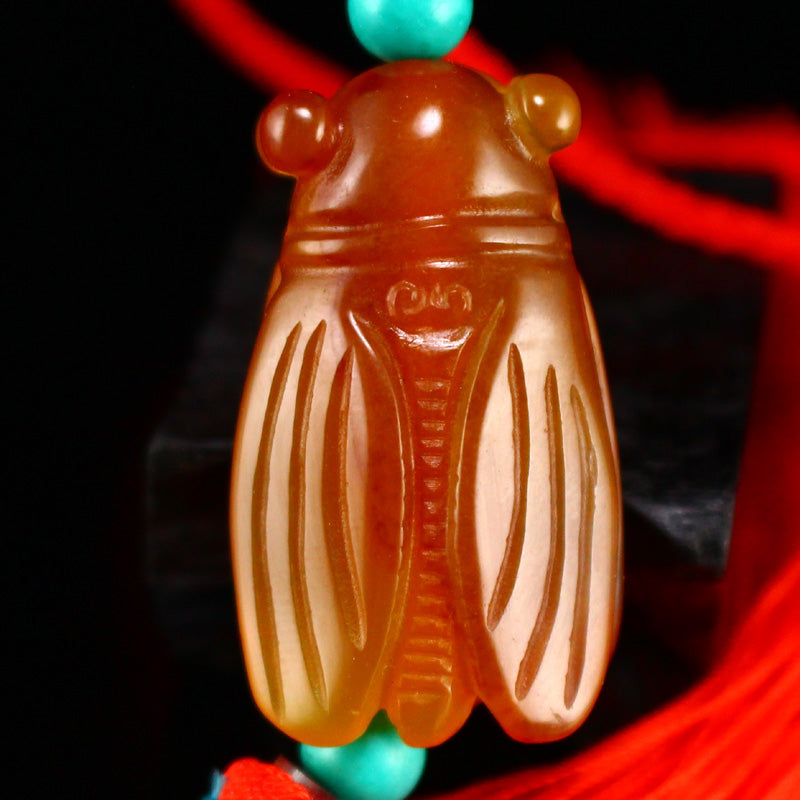 Vintage Red Agate Cicada Pendant