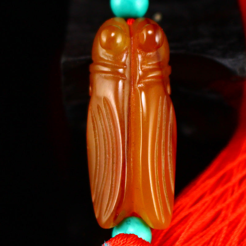 Vintage Red Agate Cicada Pendant