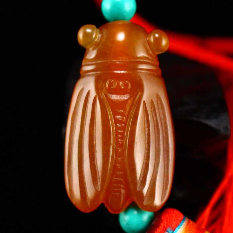 Vintage Red Agate Cicada Pendant