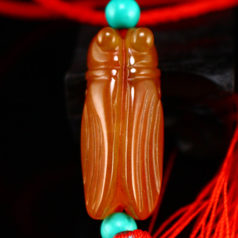 Vintage Red Agate Cicada Pendant