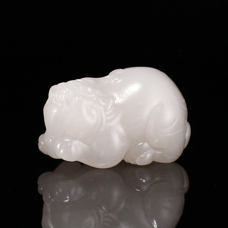 Chinese Natural White Hetian Jade Carved Fortune Pixiu Pendant