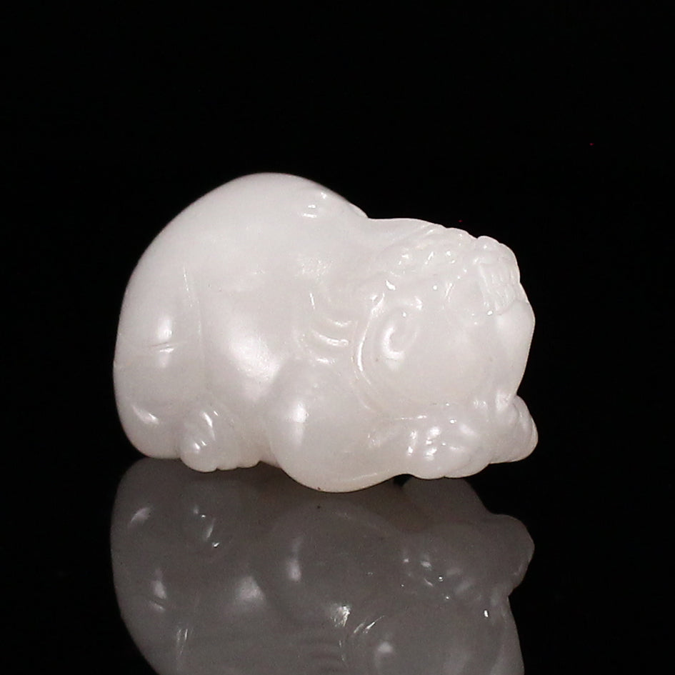 Chinese Natural White Hetian Jade Carved Fortune Pixiu Pendant