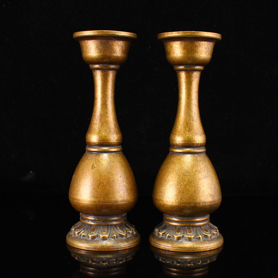 A Pair Vintage Chinese Brass Candlestick