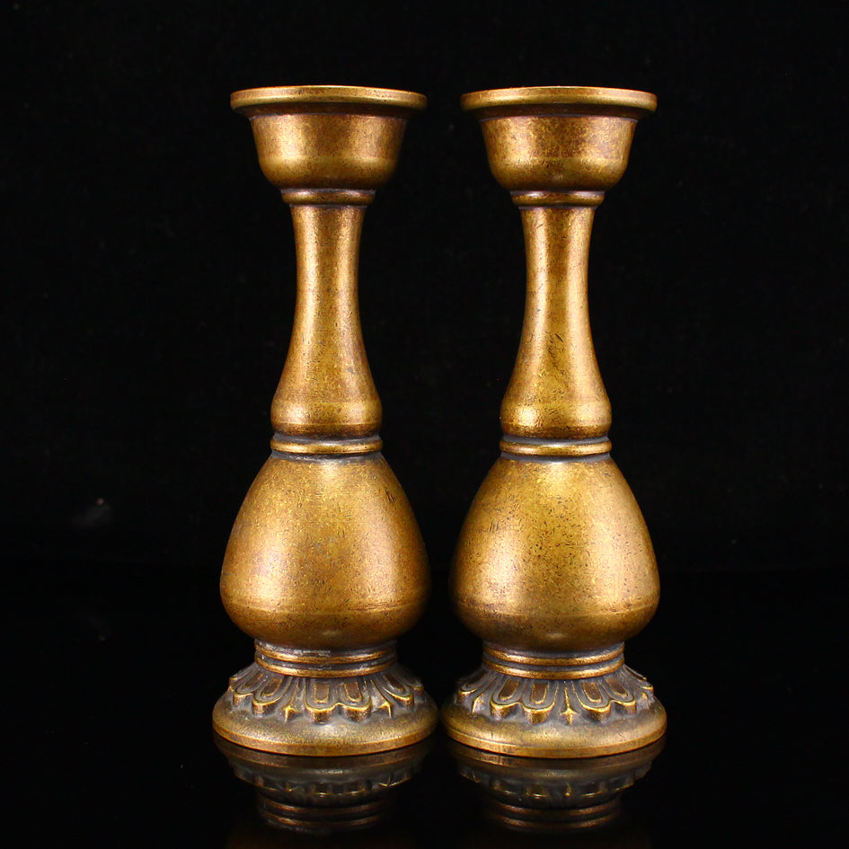 A Pair Vintage Chinese Brass Candlestick