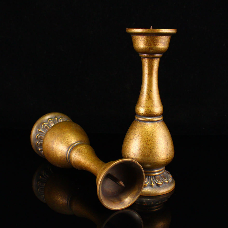 A Pair Vintage Chinese Brass Candlestick