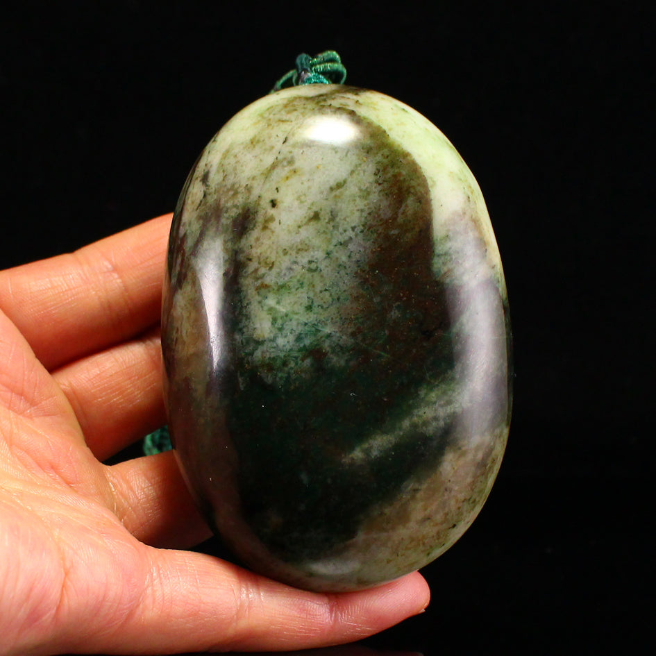 Chinese Natural Dushan Jade Carved Mountain River Scene Pendant