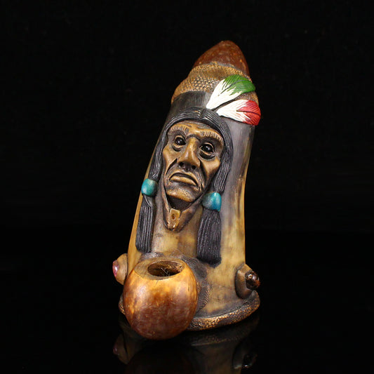 Vintage Native American Ox Horn Statue