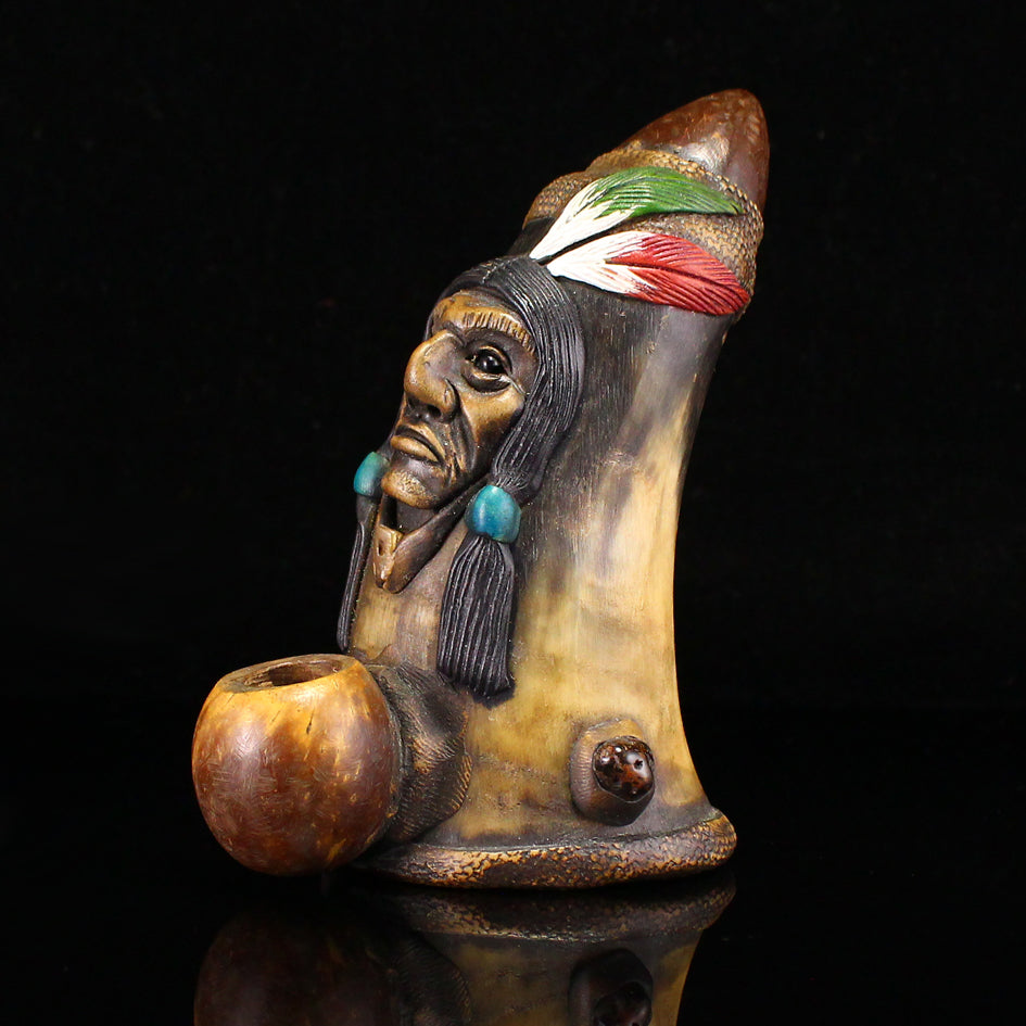 Vintage Native American Ox Horn Statue