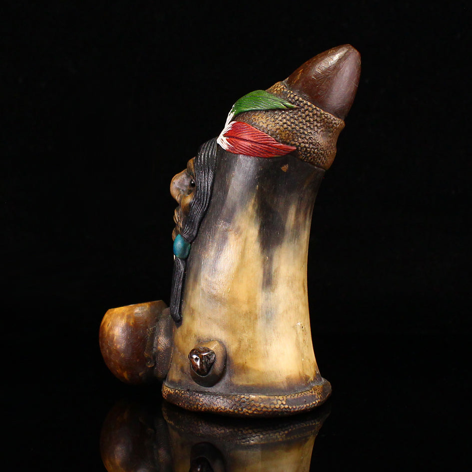 Vintage Native American Ox Horn Statue