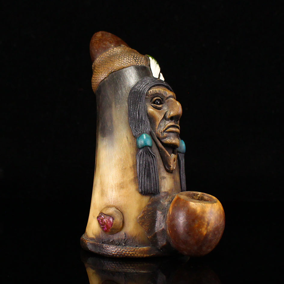 Vintage Native American Ox Horn Statue