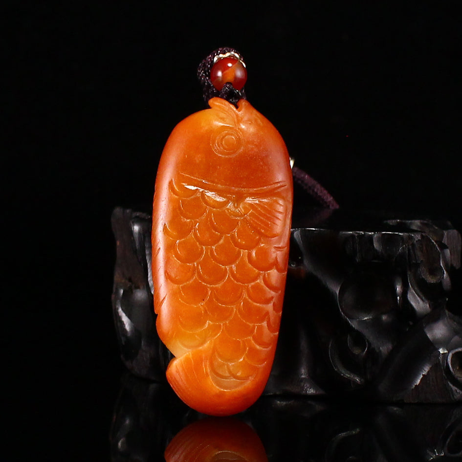 Chinese Natural Hetian Jade Carved Fish Pendant