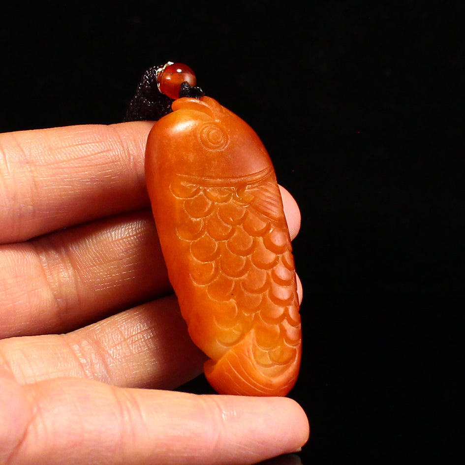 Chinese Natural Hetian Jade Carved Fish Pendant