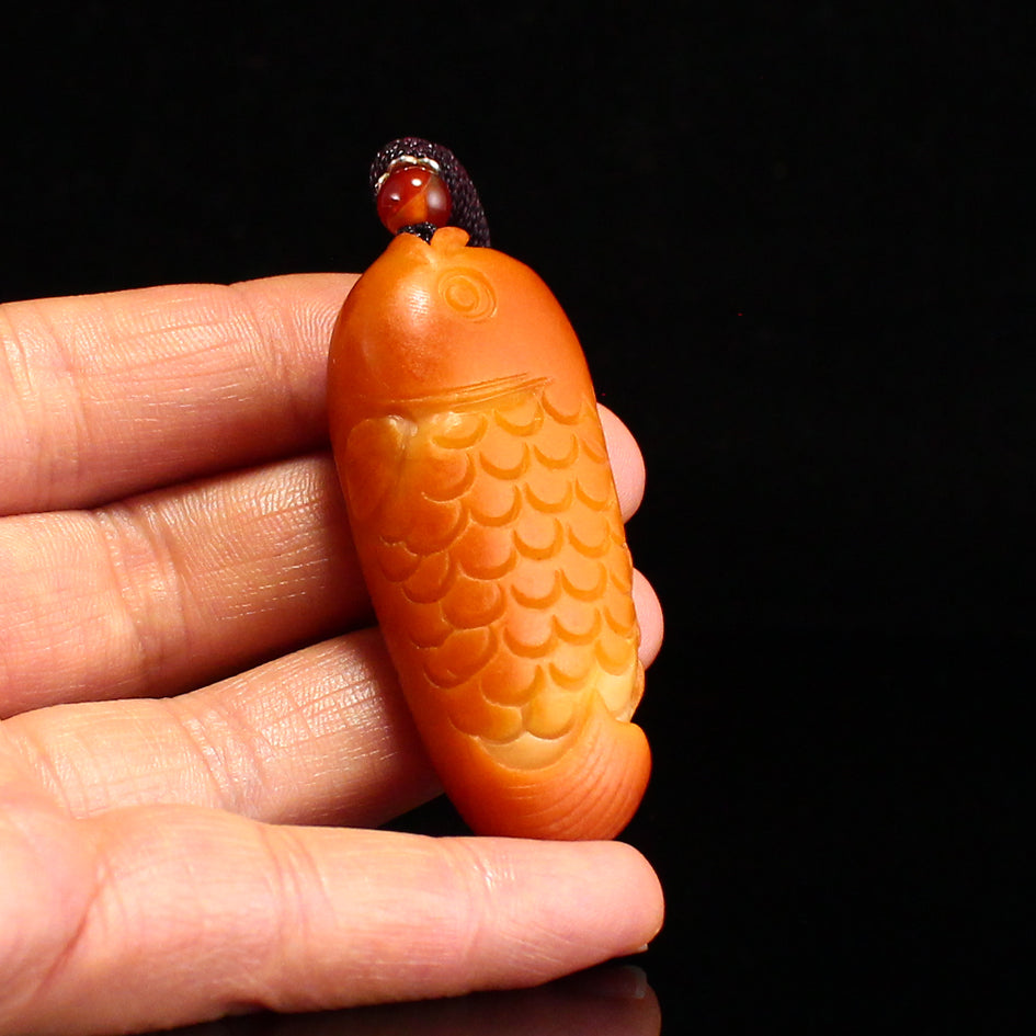 Chinese Natural Hetian Jade Carved Fish Pendant